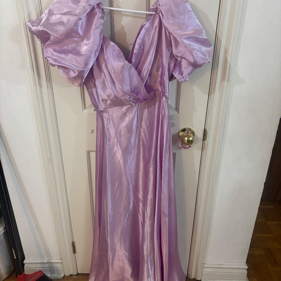 vintage lilac lavender purple silk dress puff sleeve empire waist dress - Picture 8 of 8